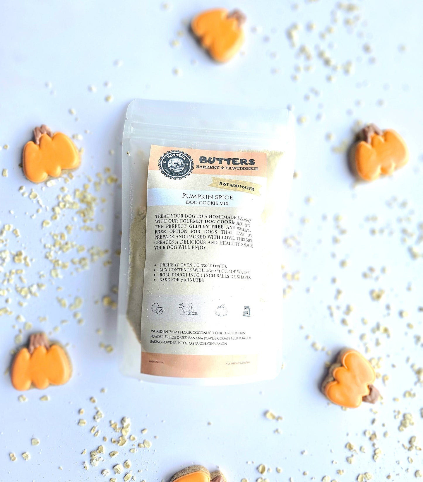 Pumpkin Dog Cookie Mix | Gluten and Wheat Free - Qty 3 bags