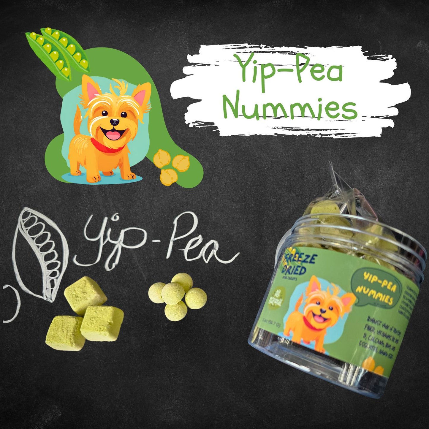 Yip-Pea Nummies Freeze Dried Dog Treats Qty 3 Jars